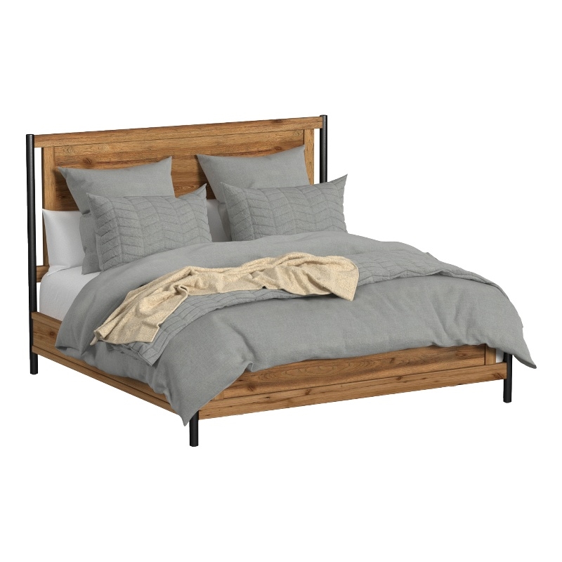 Pemberly Row Wood Contemporary King Panel Bed in Hickory Finish