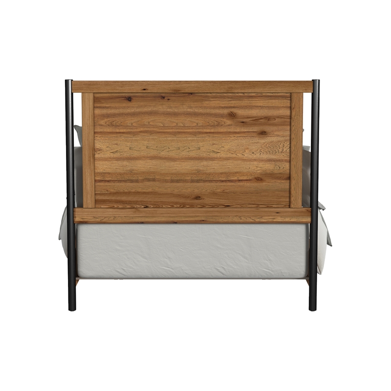 Pemberly Row Wood Contemporary Queen Panel Bed in Hickory Finish