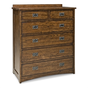 Pemberly Row Solid Oak Wood Contemporary 6-Drawer Chest in Brown