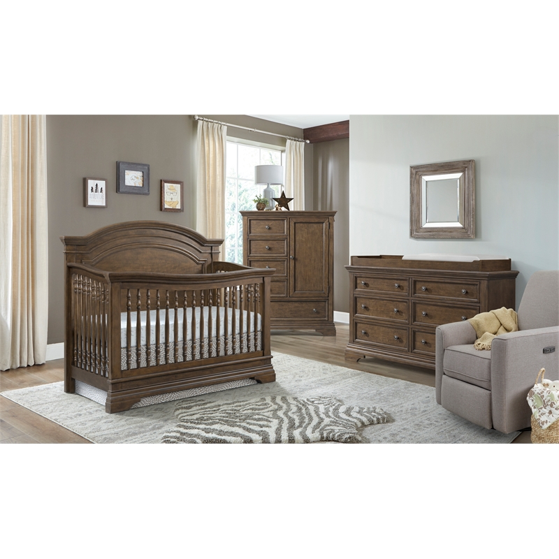 Pemberly Row Traditional Wood Changer Topper in Rosewood Brown
