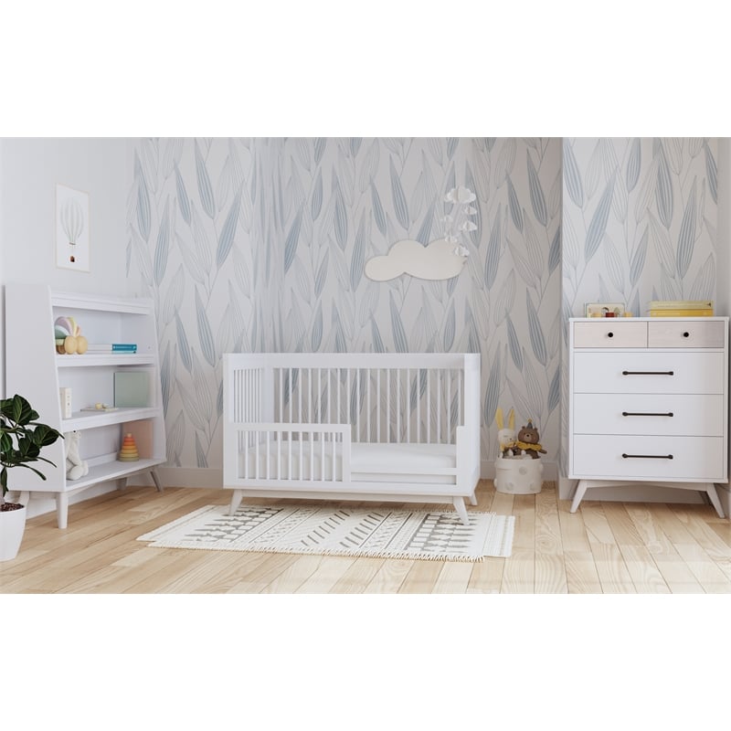 Pemberly Row Contemporary Wood Cottage Crib in Ash Linen White Finish