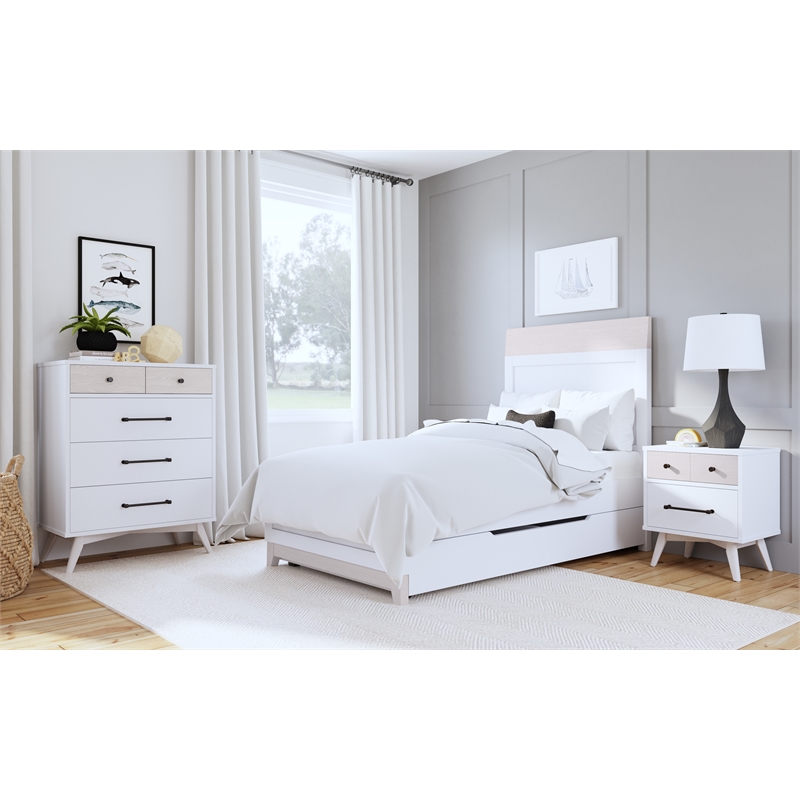 Pemberly Row Contemporary Wood Complete Twin Bed in Ash Linen White