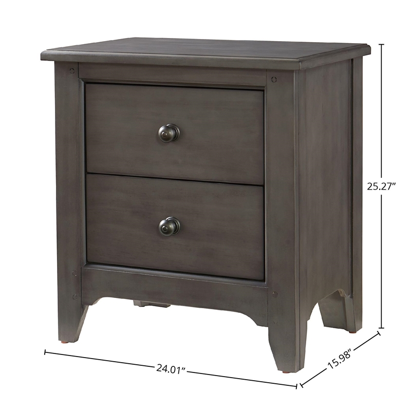 Pemberly Row 2-Drawer Farmhouse Wood Nightstand in Dusk Gray