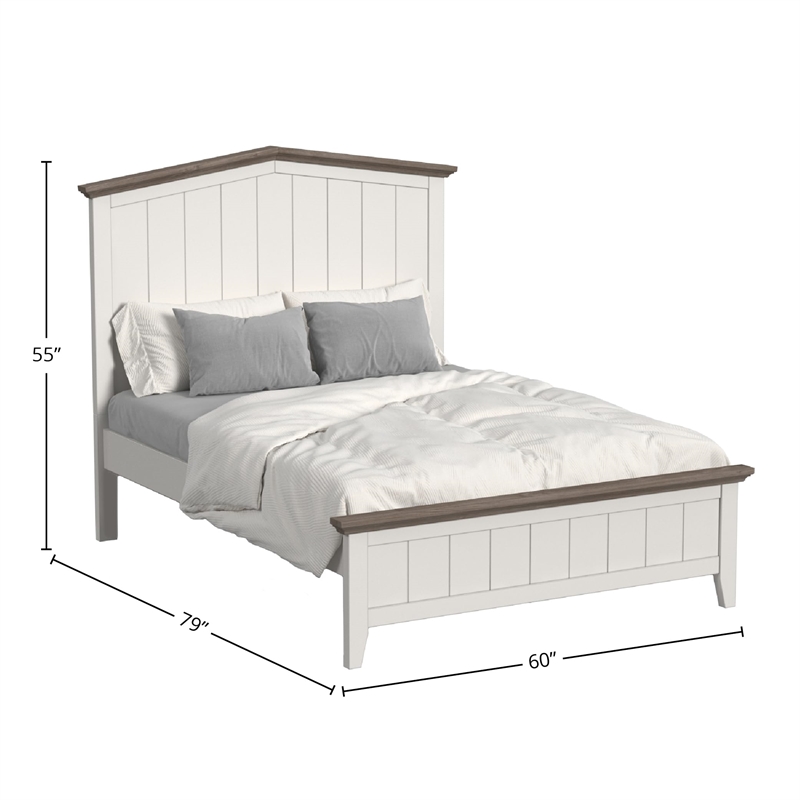 Pemberly Row Farmhouse Wood Complete Full Bed in Cookies/Cream
