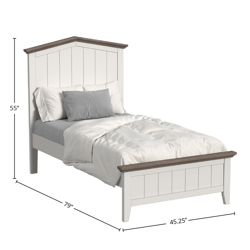 Pemberly Row Farmhouse Wood Complete Twin Bed in Cookies/Cream