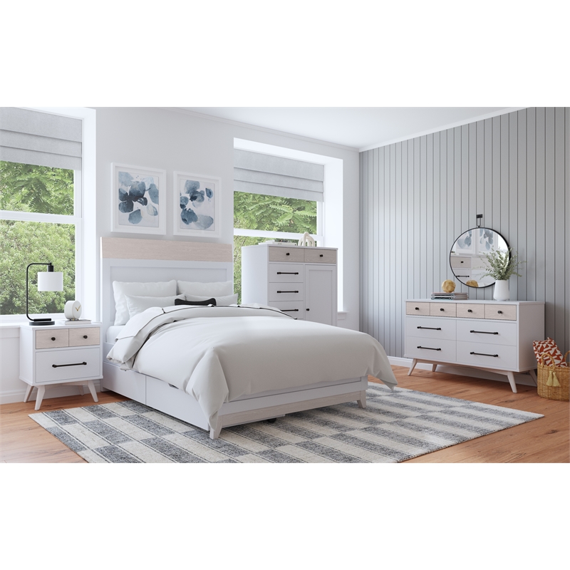 Pemberly Row Contemporary Wood Complete Full Bed in Ash Linen White