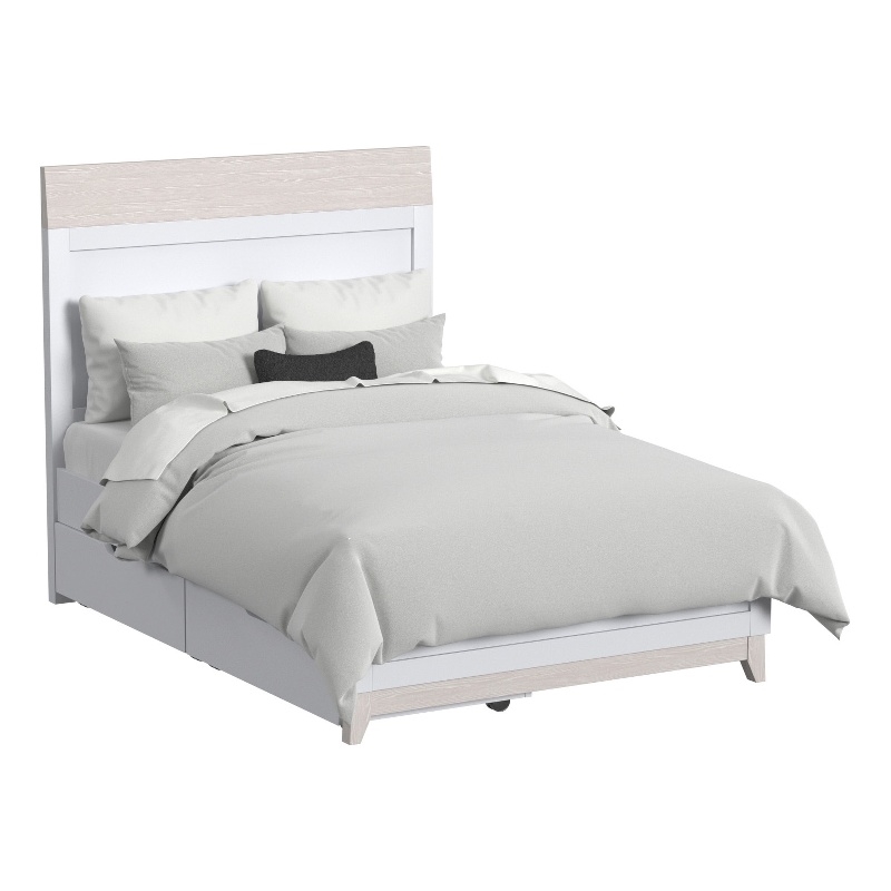 Pemberly Row Contemporary Wood Complete Full Bed in Ash Linen White