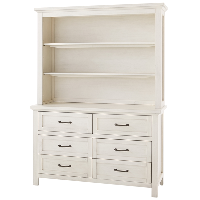 Pemberly Row Traditional Hutch / Bookcase in Brushed White Finish