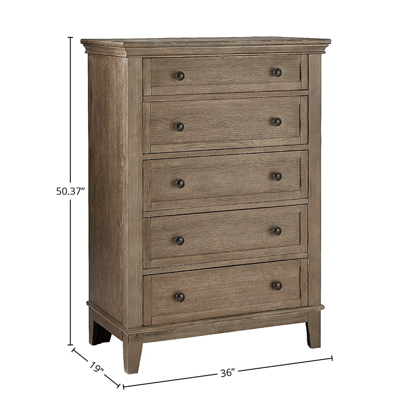 Pemberly Row Solid Hardwood Traditional 5-Drawer Chest in Sandwash
