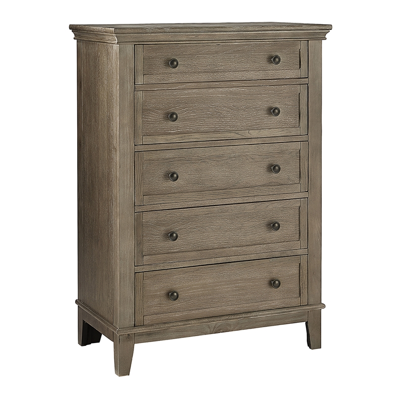 Pemberly Row Solid Hardwood Traditional 5-Drawer Chest in Sandwash