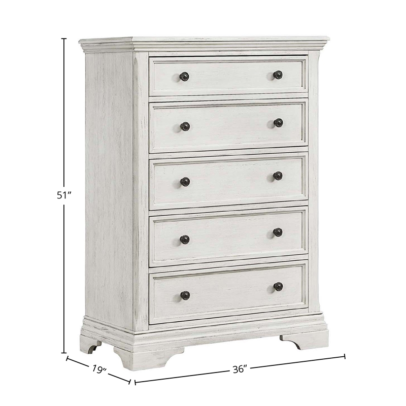 Pemberly Row Wood Contemporary 5-Drawer Chest in Brushed White