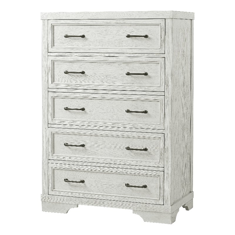 Pemberly Row Solid Hardwood Traditional 5-Drawer Chest in White Dove