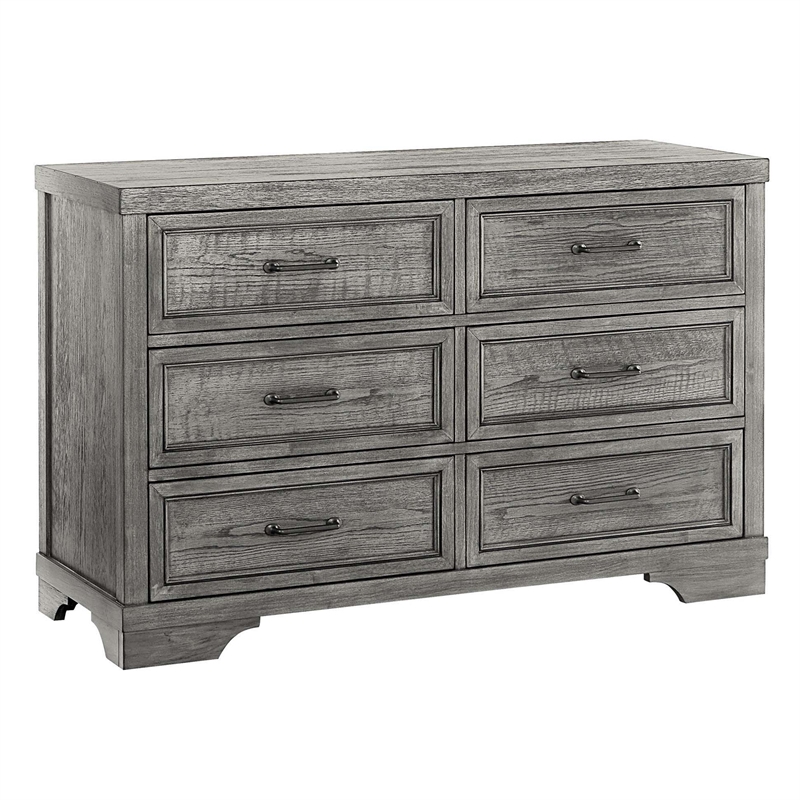 Pemberly Row Traditional 6-Drawer Wood Dresser in Brushed Pewter