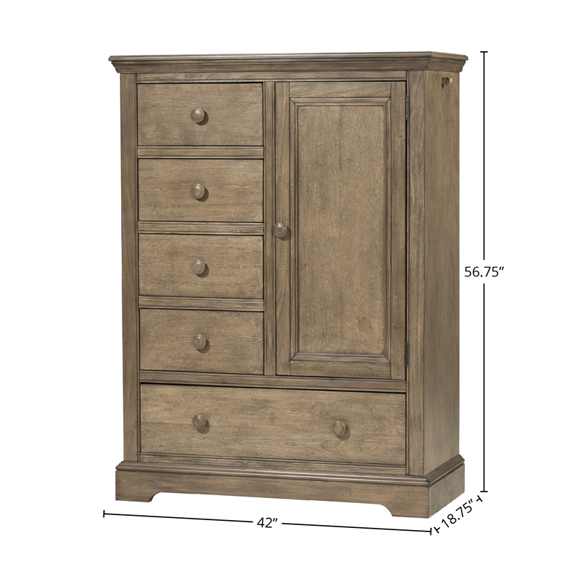 Pemberly Row Traditional Solid Hardwood Chifferobe in Cashew