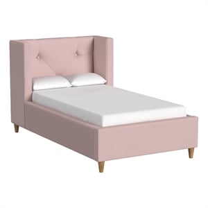 Pemberly Row Contemporary Polyester Toddler Bed in Pink Finish