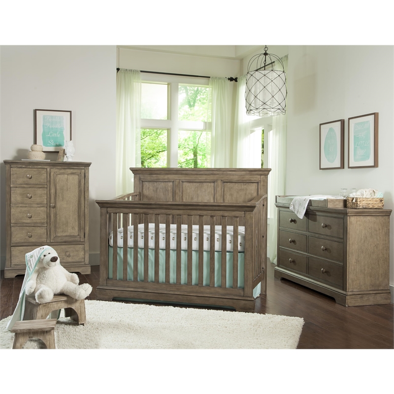 Pemberly Row Solid Hardwood Farmhouse Convertible Crib in Cashew