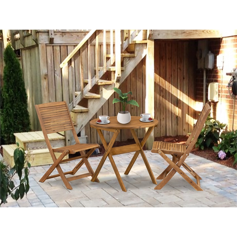Pemberly Row Traditional 3-Piece Outdoor Bistro Set in Natural Oil