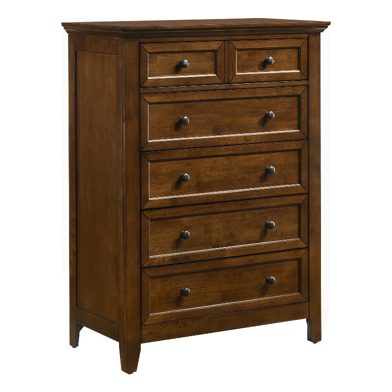 Pemberly Row Transitional Wood Youth 5-Drawer Chest in Brown