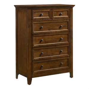 Pemberly Row Transitional Wood Youth 5-Drawer Chest in Brown