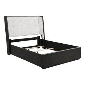 Pemberly Row 55&quot Wood Queen Wingback Bed in Burnished Black/Cream