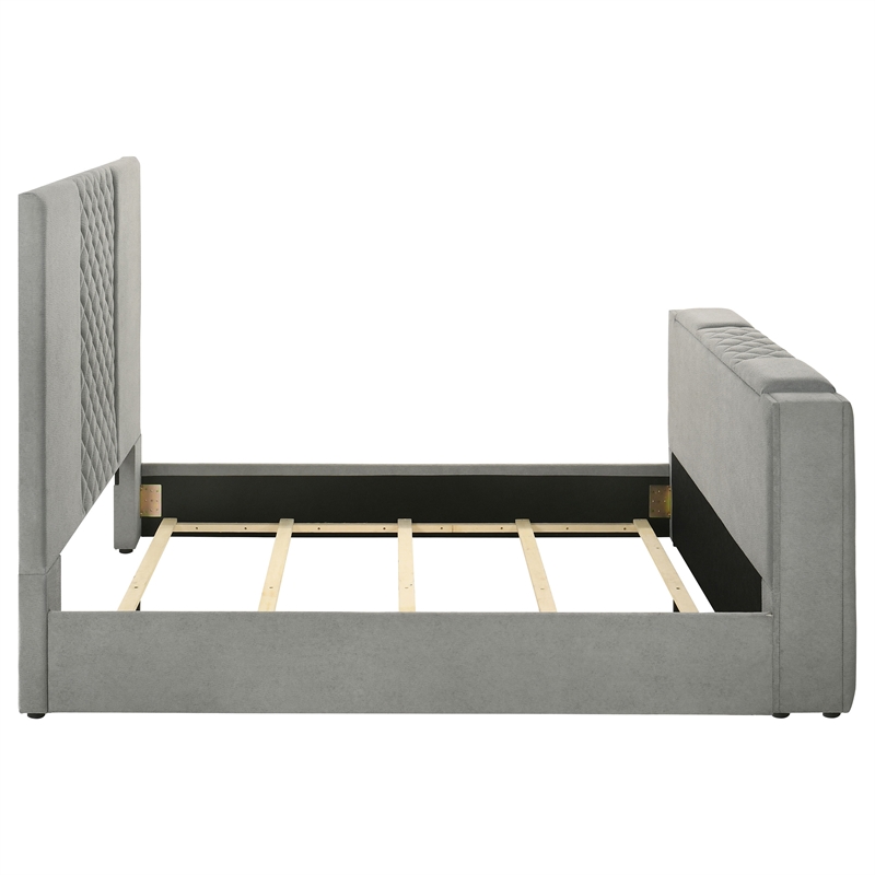 Pemberly Row Contemporary Upholstered Velvet Queen Panel TV Bed in Gray