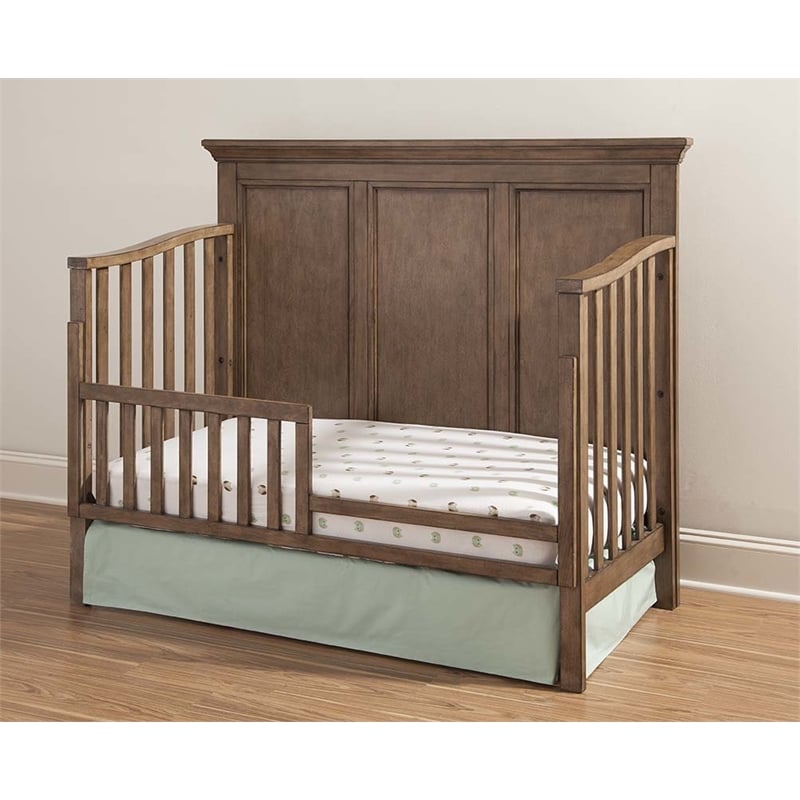 Pemberly Row Nursery Farmhouse Furniture Set of 6 Baby Crib Set in Beige Wood