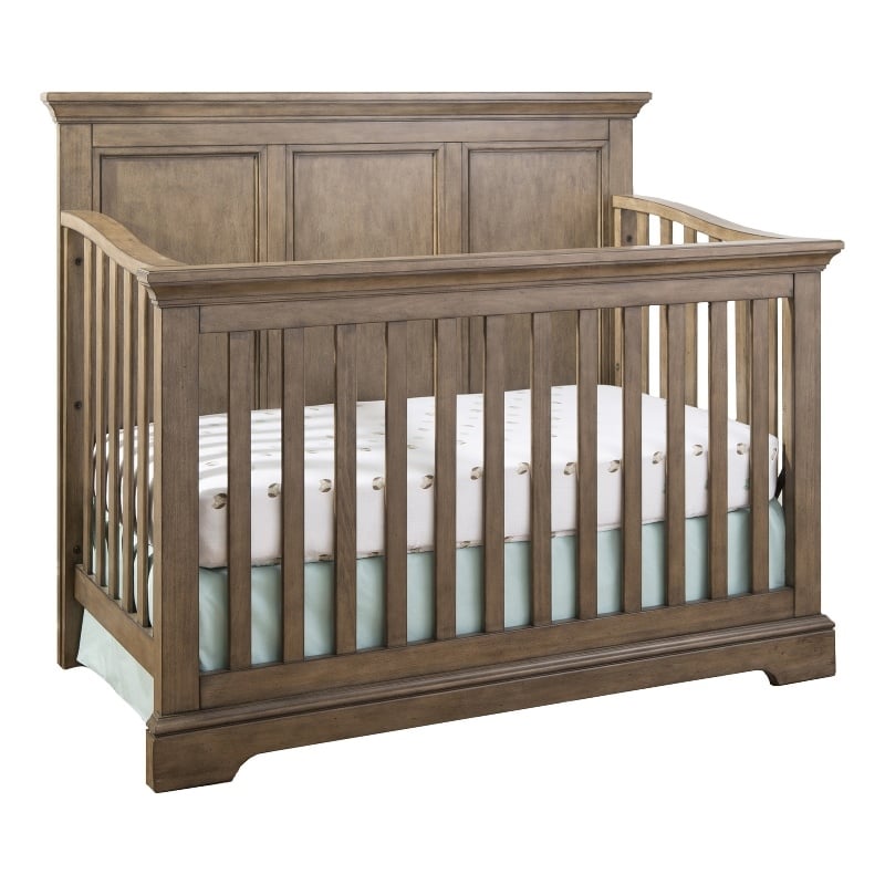 Pemberly Row Nursery Farmhouse Furniture Set of 6 Baby Crib Set in Beige Wood