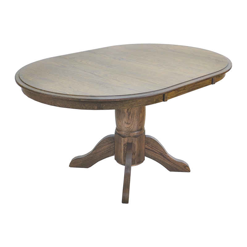 Pemberly Row Dining Set with Round Pedestal Table and 2 Spindle Back Chairs in Chestnut Finish