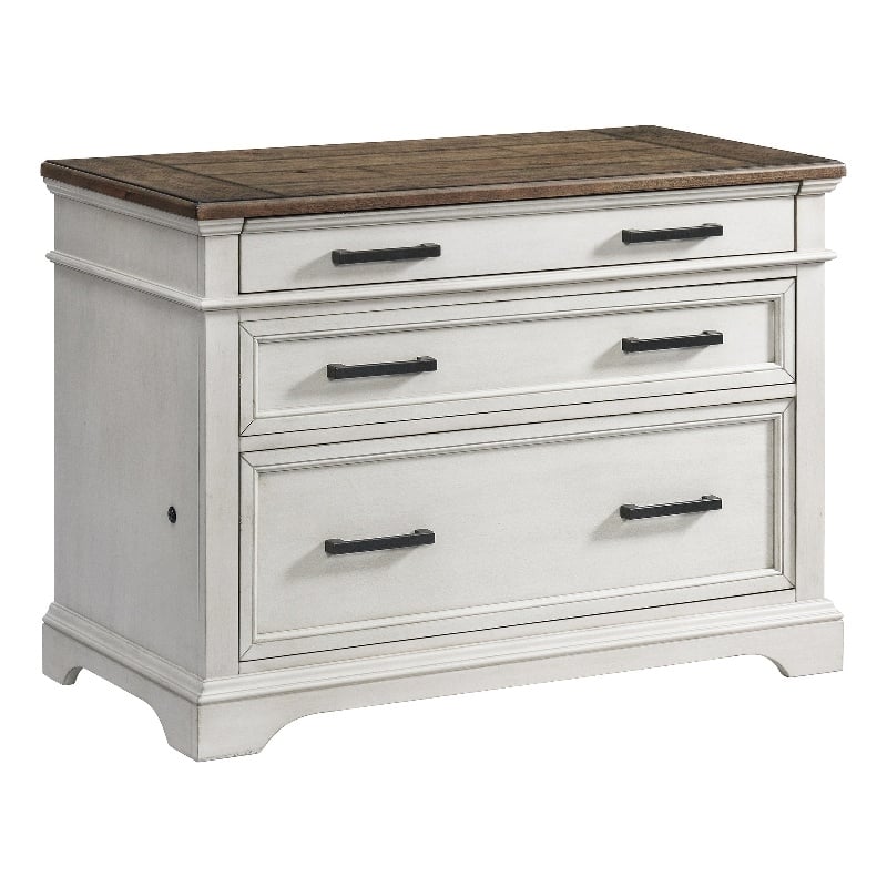 Pemberly Row Home Office Set of 4 - Bookcasess and Lateral File Cabinet in White & French Oak