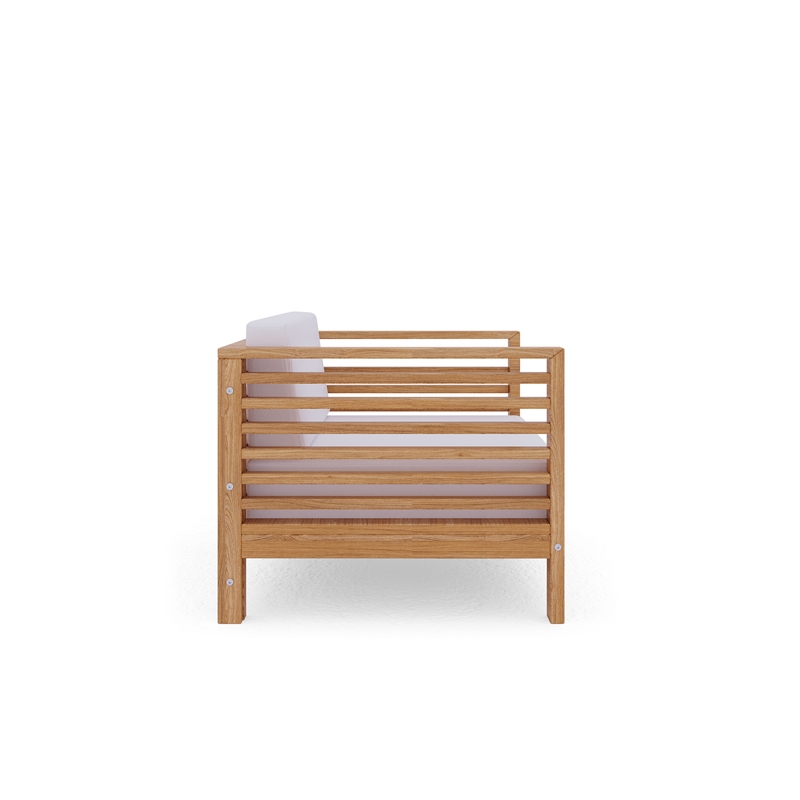 Pemberly Row Modern Teak Outdoor Club Chair with White Cushion