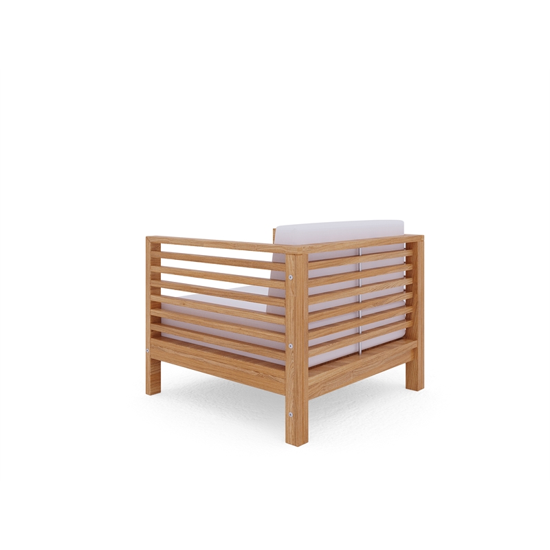 Pemberly Row Modern Teak Outdoor Club Chair with White Cushion
