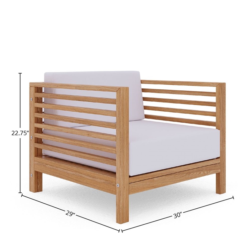 Pemberly Row Modern Teak Outdoor Club Chair with White Cushion