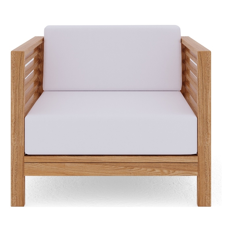 Pemberly Row Modern Teak Outdoor Club Chair with White Cushion