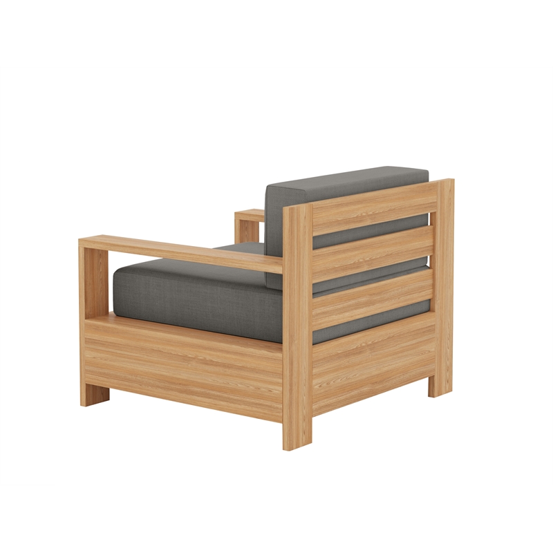 Pemberly Row Modern Teak Outdoor Club Chair with Charcoal Fabric Cushion