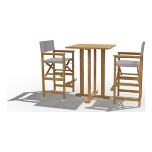 Pemberly Row Modern 3-Piece Square Teak Outdoor Bar Height Dining Set in Taupe
