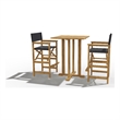 Pemberly Row Modern 3-Piece Square Teak Outdoor Bar Height Dining Set in Black