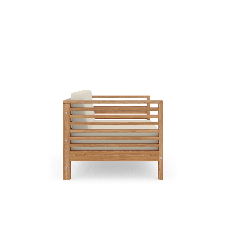Pemberly Row Modern Teak Outdoor Club Chair with Canvas Cushion in Beige