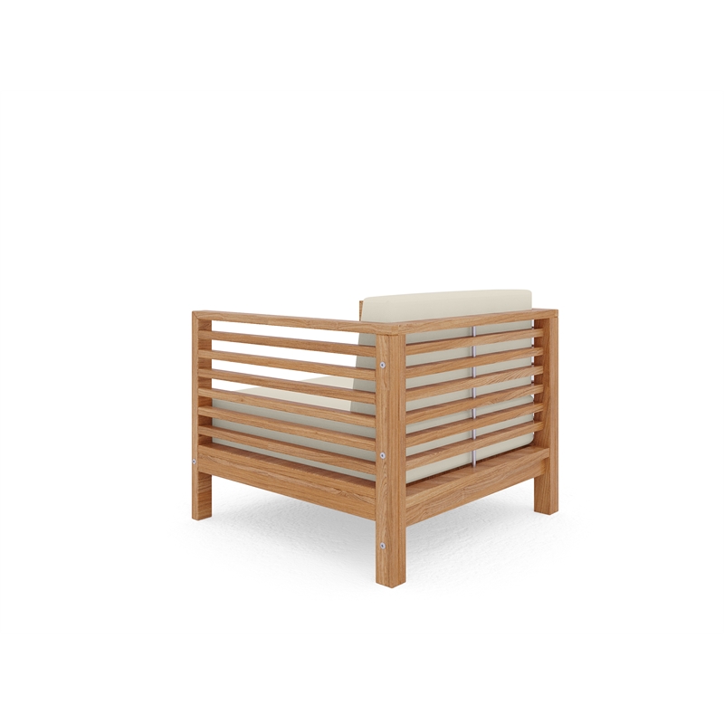 Pemberly Row Modern Teak Outdoor Club Chair with Canvas Cushion in Beige