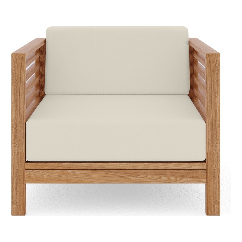 Pemberly Row Modern Teak Outdoor Club Chair with Canvas Cushion in Beige