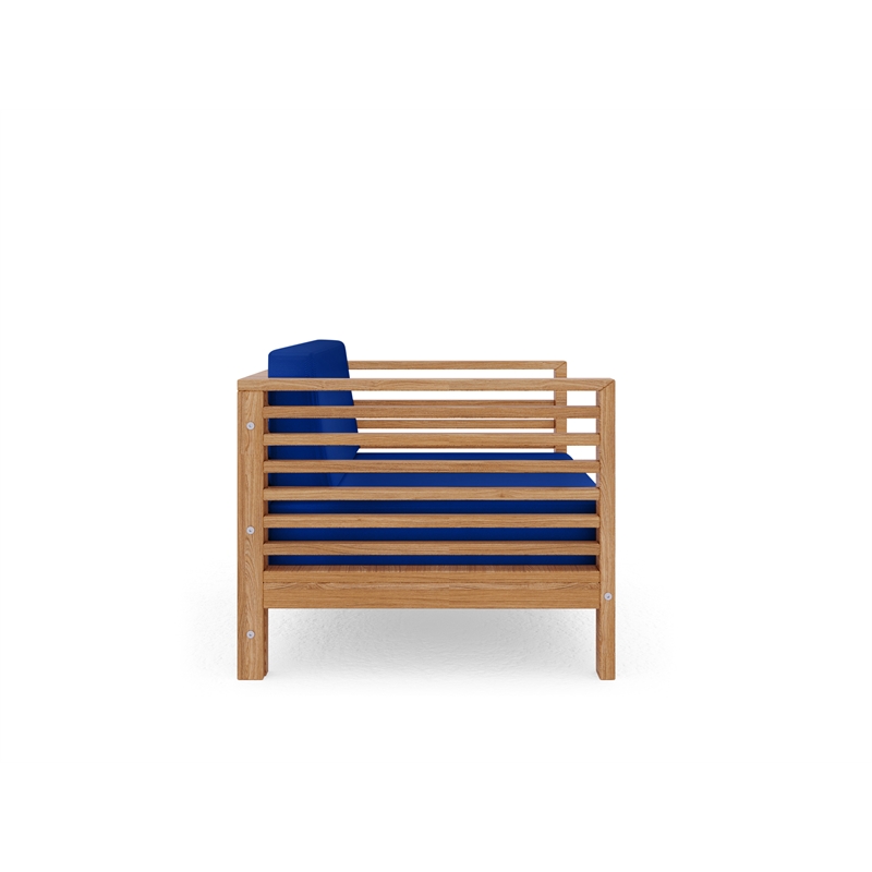 Pemberly Row Modern Teak Outdoor Club Chair with True Blue Cushion