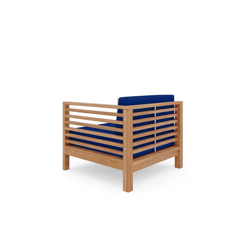 Pemberly Row Modern Teak Outdoor Club Chair with True Blue Cushion