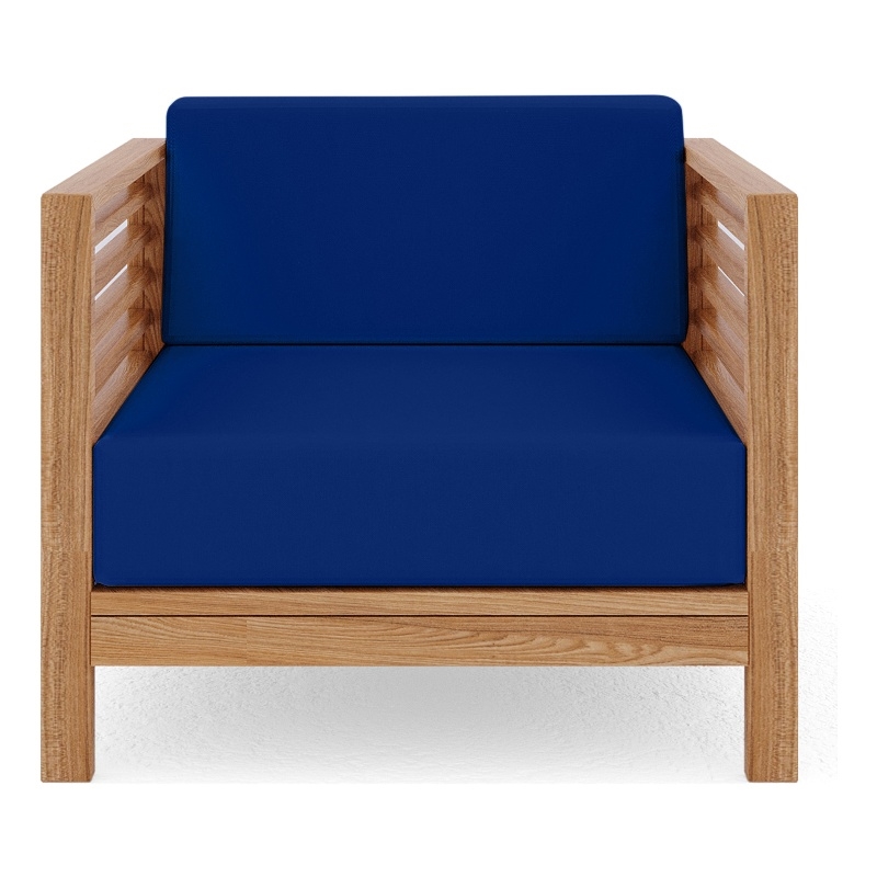 Pemberly Row Modern Teak Outdoor Club Chair with True Blue Cushion