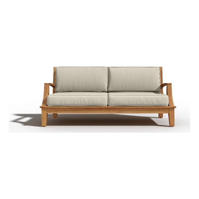 Pemberly Row Traditional Teak Deep Seating Outdoor Sofa with Cushion in Tan