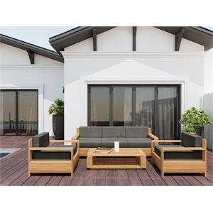 Pemberly Row Traditional 4-Piece Teak Outdoor Patio Deep Seating Set in Charcoal