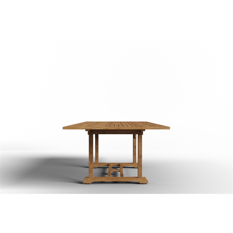 Pemberly Row Traditional Teak Outdoor Dining Table w/ Built-In Extension Natural