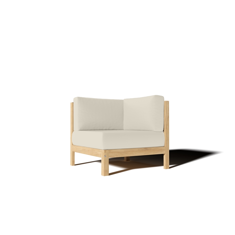 Pemberly Row Teak Outdoor Sectional Corner with Canvas Cushion in Tan