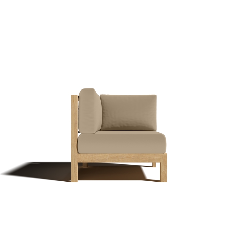 Pemberly Row Teak Outdoor Sectional Corner with Fawn Cushion in Camel