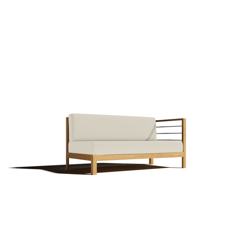 Pemberly Row Teak Outdoor Sectional Right Sofa with Canvas Cushion in Tan