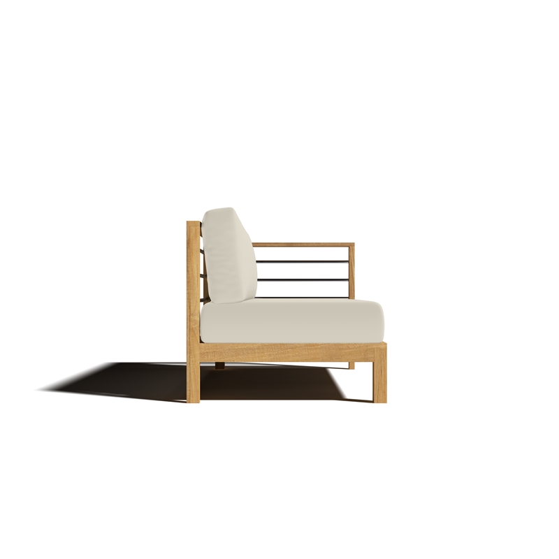 Pemberly Row Teak Outdoor Sectional Right Sofa with Canvas Cushion in Tan