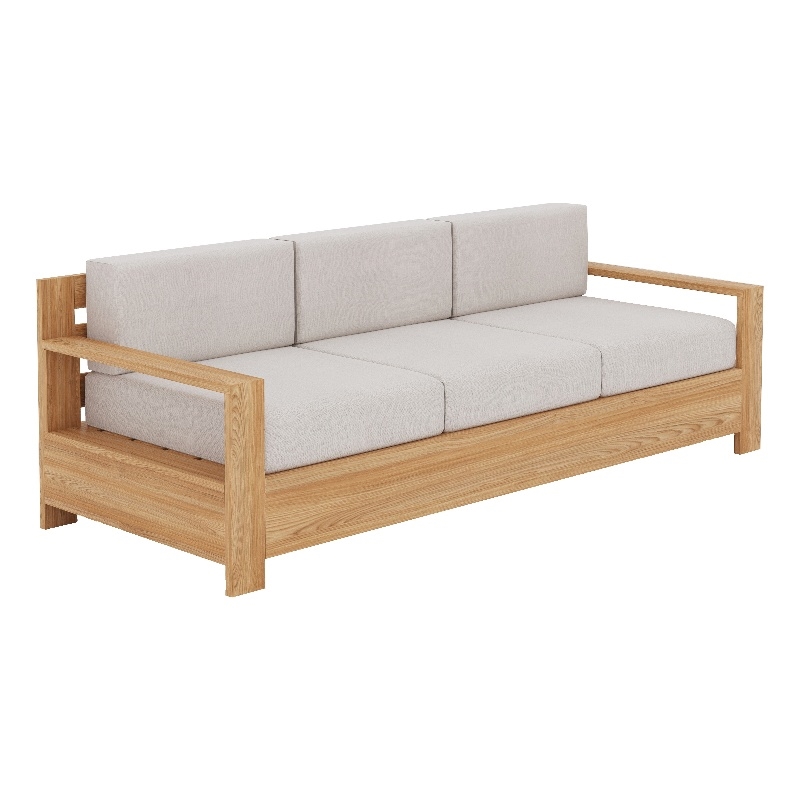 Pemberly Row Traditional Teak Deep Seating Outdoor Sofa with Canvas Cushions Tan